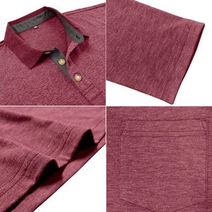 Detailed close-up of wine red polo shirt showing fabric texture, buttons, and pocket