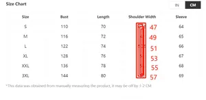 Detailed size chart for men casual hoodie from S to 3XL with chest and length measurements