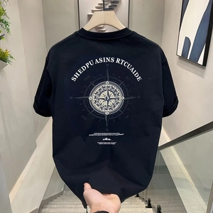 Men's heavy cotton black T-shirt with vintage compass graphic and street style back print
