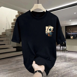 Zwart katoenen T-shirt met poker aas van schoppen en dobbelsteenprint