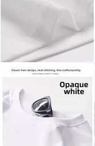 Detail view of double-stitched hem and premium cotton texture on white sports t-shirt