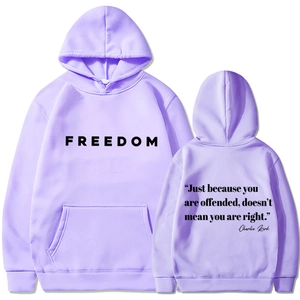Lavendelfarbener Hoodie mit FREEDOM-Aufdruck und Zitat von Charlie Kirk, Unisex