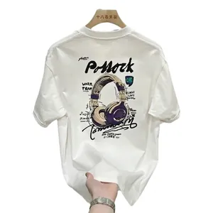 Heavyweight cotton white T-shirt with streetwear headphone graphic print on the back