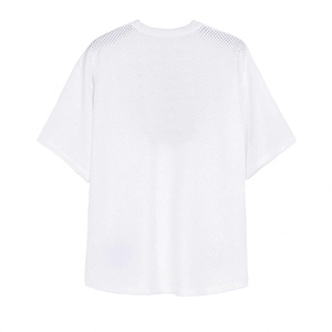 Detailed back view of white mesh fabric breathable quick-dry fitness t-shirt