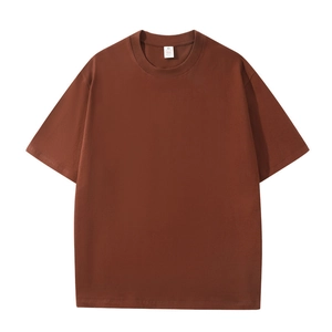 Dunkelbraunes Baumwoll-T-Shirt mit klassischem Rundhalsausschnitt und Strickstruktur