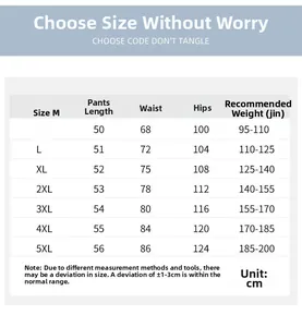 Size chart for women's wide leg shorts with detailed measurements from size M to 5XL