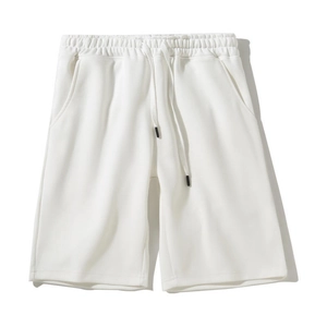 White casual wide-leg sports shorts with elastic drawstring waist and side pockets