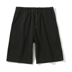 Women's black cotton wide-leg athletic shorts with elastic drawstring waist and side pockets