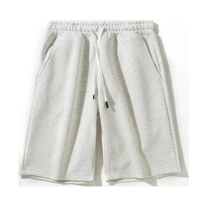 Women's light grey melange wide-leg cotton shorts with elastic drawstring waist