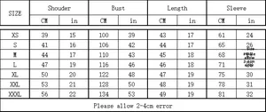 Size chart for Harajuku gothic cotton T-shirt from XS to 3XL with detailed measurements