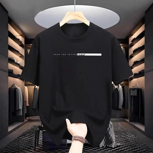 Heren Casual Katoenen T-Shirt met Letterprint Ronde Hals Korte Mouw Los Ademend Zomer Top voor Heren Streetwear