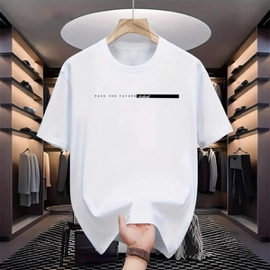Wit heren-T-shirt met korte mouwen, 'Face the Future' opdruk en een ronde halslijn