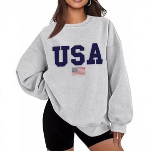 Oversized crewneck sweatshirt in light grey with USA flag print and drop shoulder design