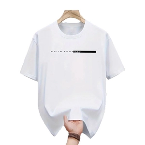 Heren wit katoenen T-shirt met korte mouwen en zwarte Face The Future letterprint