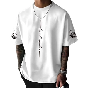 Men's loose white Los Angeles graphic T-shirt with gothic lettering and round neck