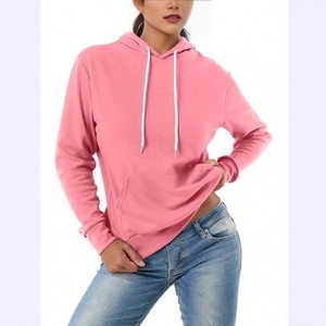 Sweat à capuche rose pour femme avec cordons blancs et poche kangourou confortable