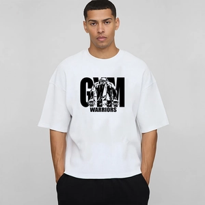Oversize weißes Fitness-T-Shirt aus schwerem Stoff mit Gym Warriors Grafik Print