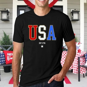 T-shirt noir homme USA EST. 1776 style patriotique américain en coton décontracté