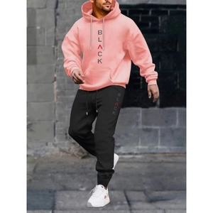 Tuta casual da uomo con felpa rosa e joggers neri con stampa di lettere BLACK verticali
