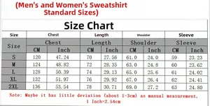 Detailed size chart for oversized gothic punk zip-up hoodie showing S to 2XL measurements