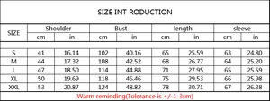 Detailed size chart for punk hoodie showing shoulder bust length and sleeve measurements in cm