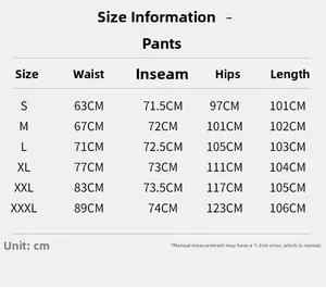 Size chart detail for high waist wide leg pants showing measurements from S to 3XL