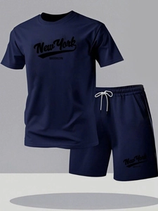 Détail d'ensemble en mesh bleu marine avec cordon blanc et imprimé Brooklyn
