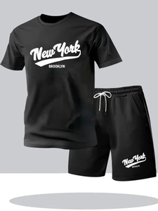 Détails de l'ensemble de sport en mesh noir avec lettrage blanc New York Brooklyn