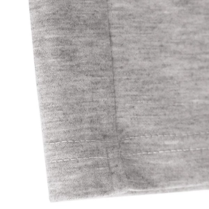 Close-up of gray knit fabric hem featuring professional double-needle stitching detail
