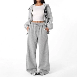 Women's High Waisted Wide Leg Casual Pants Cotton Blend Adjustable Drawstring Lounge Trousers With Pockets Loose Fit Sweatpants
