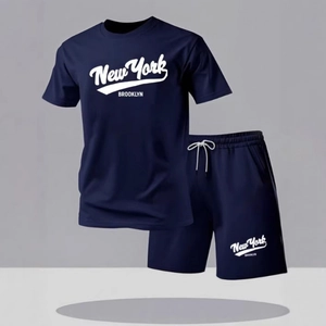 Vêtements Hommes Top And Bottom Sportif en Maille Été T-Shirt à Manches Courtes et Short Avec Imprimé Lettres New York Brooklyn
