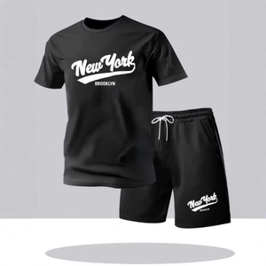 Ensemble de sport noir pour homme avec t-shirt imprimé New York Brooklyn et short