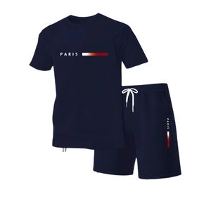 Ensemble sport pour hommes avec t-shirt en mesh et short bleu marine imprimé Paris