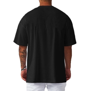 Men's loose fit black mesh gym t-shirt showing oversized back view on model