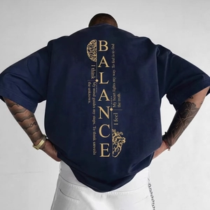 T-shirt en coton lourd bleu marine avec imprimé gothique BALANCE dans le dos