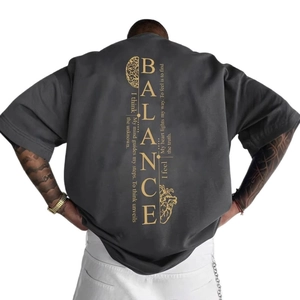 T-shirt homme oversize gris foncé en coton avec imprimé Balance doré et motif art