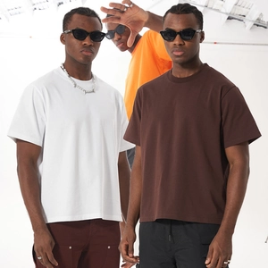 Maglietta da Uomo in Cotone Pesante Vestibilità Boxy Spalla Cadente Manica Corta Top Casual Streetwear Tinta Unita Girocollo