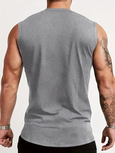 Rear view of grey cotton muscle tank top showing athletic fit and fabric texture