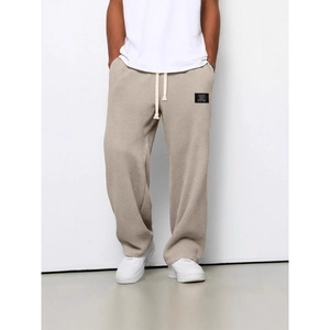 Pantaloni da uomo in maglia a nido d'ape grigio chiaro, taglio dritto con coulisse in vita