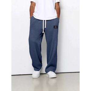 Pantaloni sportivi uomo blu scuro in maglia a nido d'ape con taglio dritto morbido