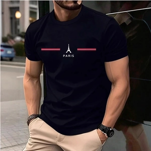 T-shirt nera da uomo con stampa gotica della Torre Eiffel di Parigi stile urban