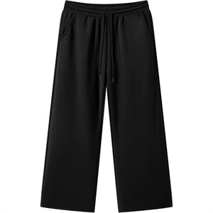Pantaloni casual da uomo a gamba larga neri con elastico e coulisse in vita