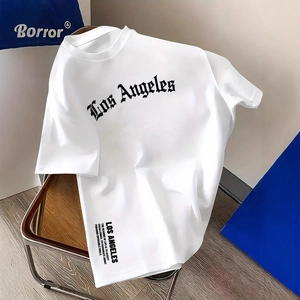 Herren Baumwolle Los Angeles Gothic Buchstabendruck Locker Casual Rundhals Kurzarm T-Shirt Streetwear Sommer Top