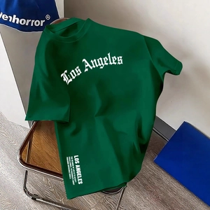 Herren T-Shirt in Dunkelgrün aus 100% Baumwolle mit Los Angeles Print und lockerem Schnitt