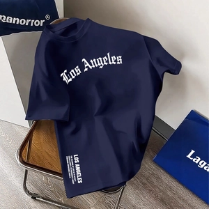 Herren T-Shirt aus 100% Baumwolle in Dunkelblau mit weißem Los Angeles Buchstaben-Print
