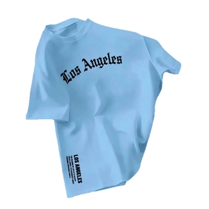 Herren T-Shirt aus hellblauer Baumwolle mit Los Angeles Print im Gothic-Stil