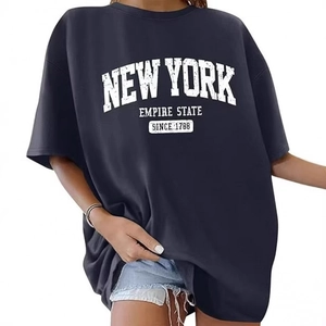 Oversized New York Baumwoll-T-Shirt im Vintage-Stil mit weißem Grafikdruck für Damen