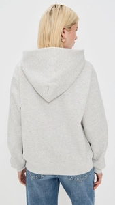 Back view of light grey oversized hoodie with dropped shoulders and ribbed cuffs
