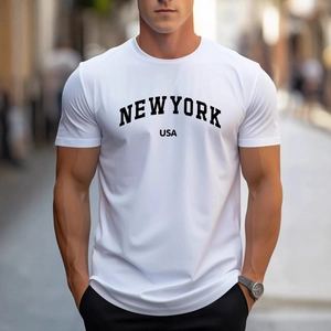 T-shirt blanc pour hommes avec imprimé gothique New York USA et col rond classique