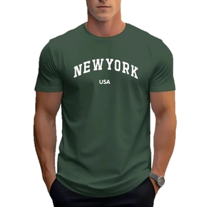 T-shirt homme vert foncé à manches courtes avec imprimé New York USA et coupe ajustée